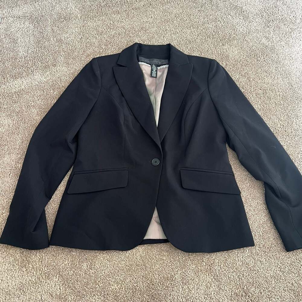 Apostrophe Black Single Button Blazer with Striped Lining Size 8
